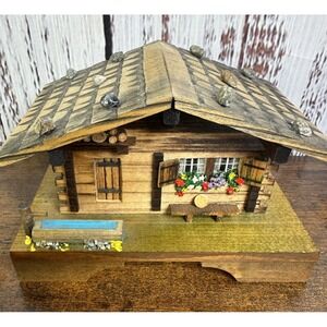 Vintage Wood Swiss Chalet Music Box, Plays Weggiserlied Primitive Unique Cabin